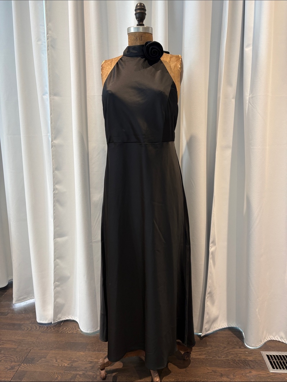 Joie black satin halter neck dress.